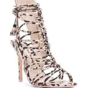 Sophia Webster "Lacey" Lace-Up Nude Camo Heels Size 38.5 = US 8.5